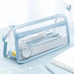 Large Capacity Pencil Case, PVC Transparent Zipper Storage Bag, Portable School Supplies and Cosmetic Bag, Suitable for Office Travel