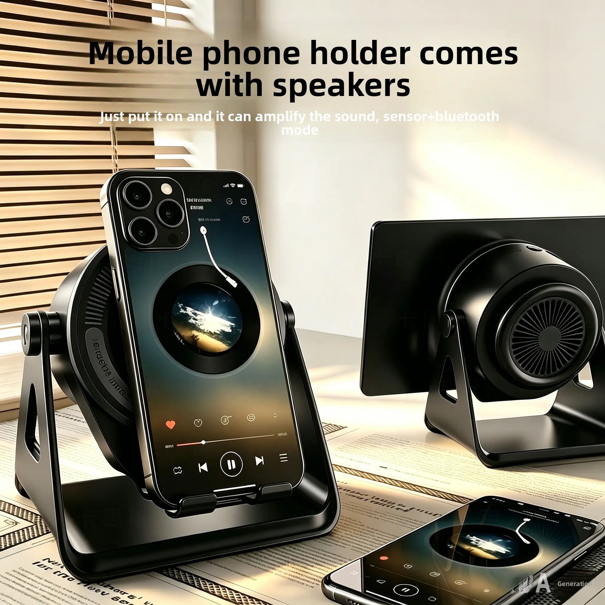 New 4-in-1 Wireless Induction Bluetooth Speaker, 360° Rotating Phone Stand, RGB Ambient Lights, 9D Surround Sound Desk Tech Gadget Gift for iPhone Android, Bluetooth Speakers, Speaker Bluetooth