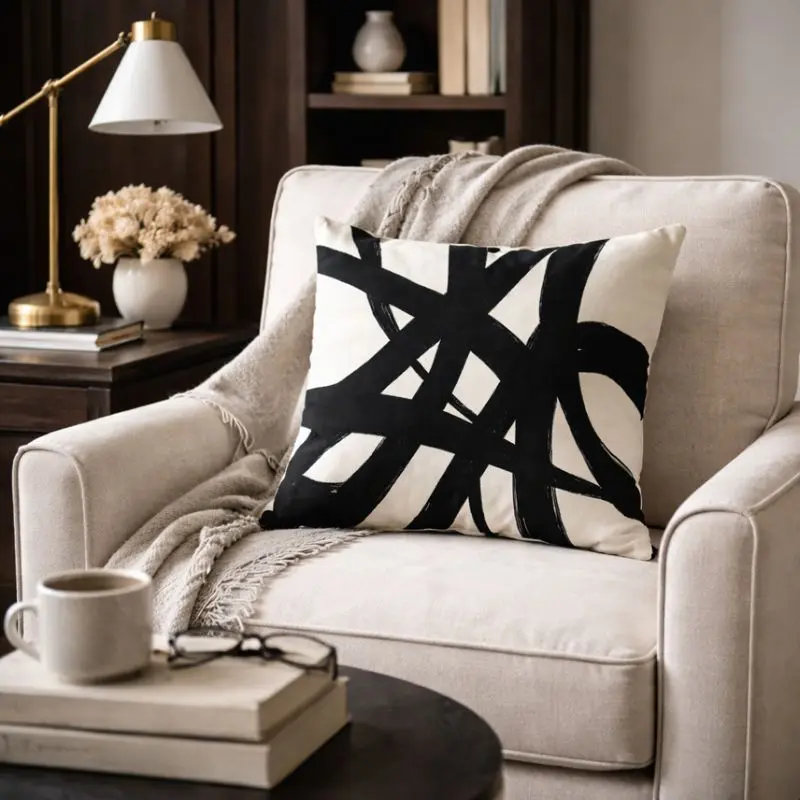 YOPINCO 4PCS Polyester Print Cushion Cover Set, 18x18in(45x45cm) Ultra Soft Black & White Abstract Wrinkle-Resistant Wash-Free Throw Pillow Cases for Sofa, Living Room, Art Gallery Vibe, Chic Calm