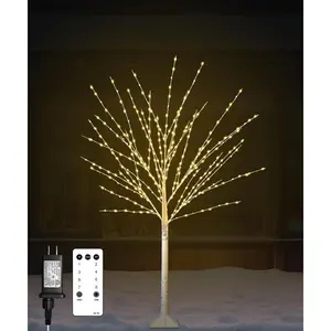 4FT Lighted Birch Tree with 400 LED Warm White Lights, 8 Modes, Timer Remote Faux Prelit Twig Christmas Tree, Light Up Trees for Indoor Outdoor Xmas Holiday Party Decoration