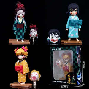 Cute Chibi Tanjiro Thunder Zenitsu Boar Head Inosuke Figures Kimetsu no Yaiba 13cm Height Color Box Collectible Anime Toys Statue Bobblehead Decorative Fidget Figurine