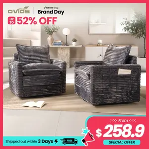 【Stock Up Sale】Ovios 2 Pcs Plush Corduroy Swivel Chair with Ottoman, Oversized 360° Swivel Chair with Side Pockets, Extra-Wide Seat with Thick Cushion, 400 lb Capacity - Easy Assembly Assembly
