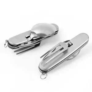 Portable Camping Tableware Stainless Steel Folding Knife Fork Spoon Bottle Opener Combination Removable Tableware Kitchen Tool