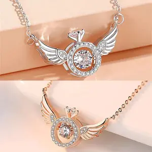 Angel Wings Necklace Hypoallergenic Rhinestone Pendant Nickel-Free Lead-Free Cadmium-Free Gold Electroplated Chain Perfect Gift for Any Occasion#AngelWingsNecklace #HypoallergenicJewelry #RhinestonePendant #NickelFreeGift #GoldElectroplated