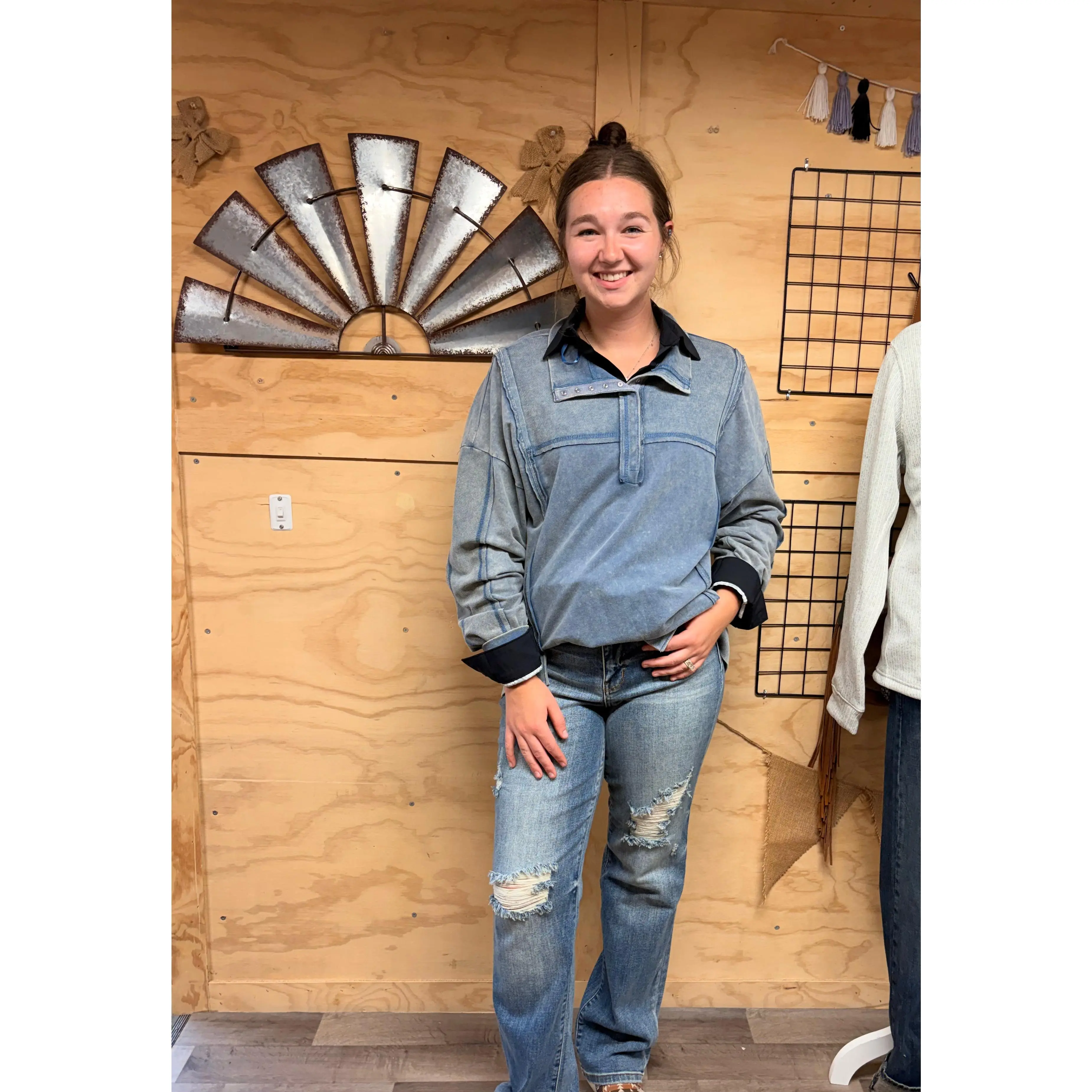 Denim Pullover Sweatshirt