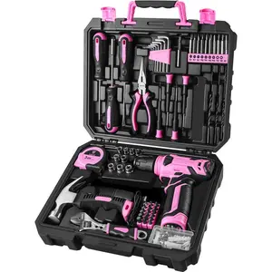 126-Piece Pink Household Tool Set with 8V Cordless Drill, Rechargeable Battery, All-in-One Compact Tools kit, Christmas Gift, Ideal for Home Repairs & DIY Projects