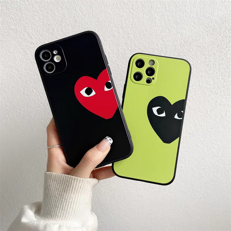Case Cute Love Heart Pattern Compatible with iPhone 11 12 13 14 15 16 Pro Max for Women Girls Black Frame Design Shockproof   Protective Phone Cover - Red Heart