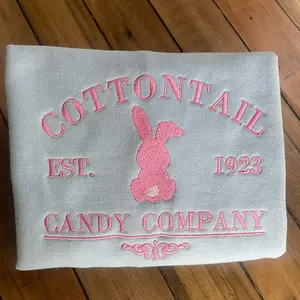Embroidered cottontail Easter crewneck sweatshirt, spring sweatshirts, cute Easter tops, Easter bunny merch