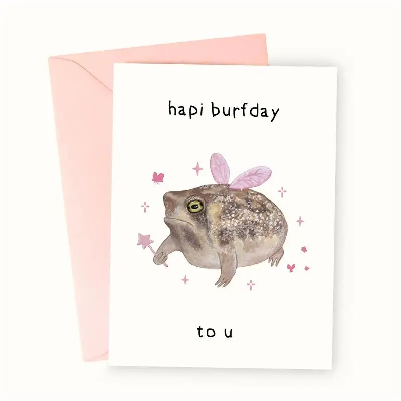 Cartoon Frog Pattern Birthday Greeting Card, 1 Count Thank You Card with Envelope, Small Business Supplies, Pastel Color Birthday Gift for Friend & Fa