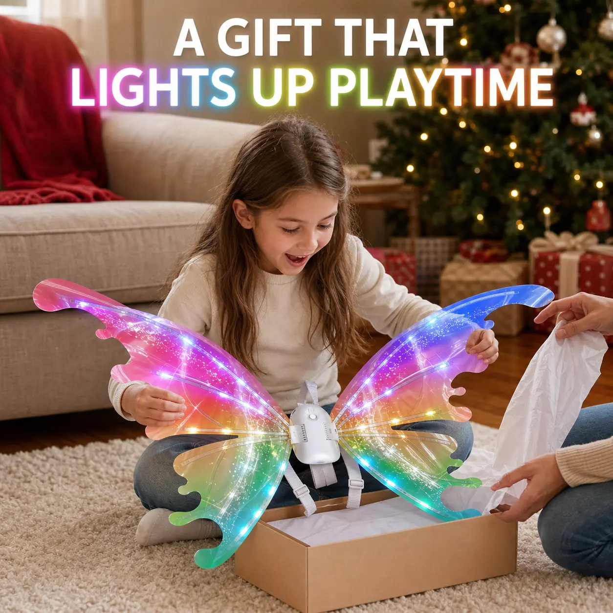LED Light Up Fairy Wings for Kids, Electric Flapping Butterfly Wings with Music, Shiny Gradient Princess Costume Accessories for Girls, Adjustable Party Wings for Halloween, Birthday, Cosplay, Stage Performance, Photo Props and Fairycore Dress Up
