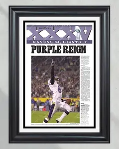 2001 Baltimore Ravens 'Purple Reign' Super Bowl XXXV Unframed Poster - Historic Defense Newspaper Print - NFL Champions Wall Art - Ravens Fan Gift
