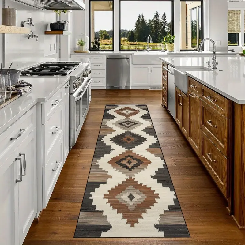 1pc Modern Western Geometric Printed Decorated Runners - Versatile Long Entryway Rug for Walkways, Hallways - Suitable for Residential and Commercial Spaces, Valentine's Day Decor