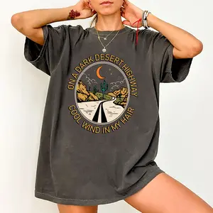 On A Dark Desert Highway Cool Wind In My Hair Graphic Printed Tee, Summer Unhinged Shirt, Road Trip T-shirt, Adventure Awaits Tee, Camping Comfy Fabric Graphic Tee, Women's Top, Womenswear, Cotton Fabric Relaxed Fit Chic Style