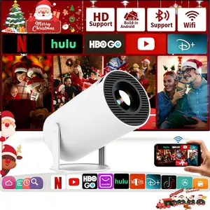 HY300 Pro Projector, Android OS, built-in speakers, wireless Bluetooth, supports 130-inch screen, 1280×720p/1080p, HD decoding via Wi‑Fi, H713 chip, 180° rotating mini portable design, home theater, outdoor video playback, white audio, Christmas gift