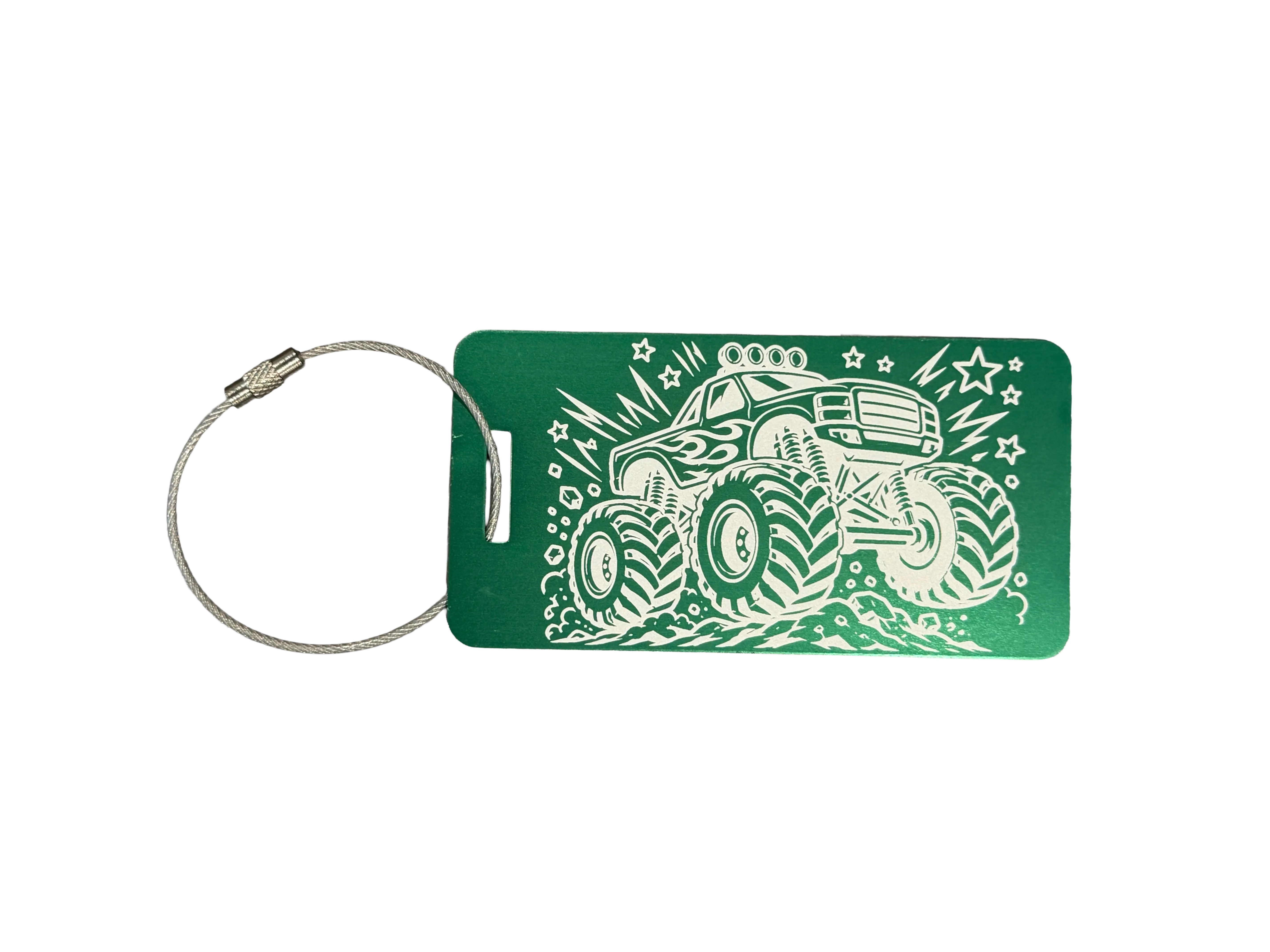 Monster Truck Metal Bag Tag-- Anodized Aluminum/Durable Metal Tag