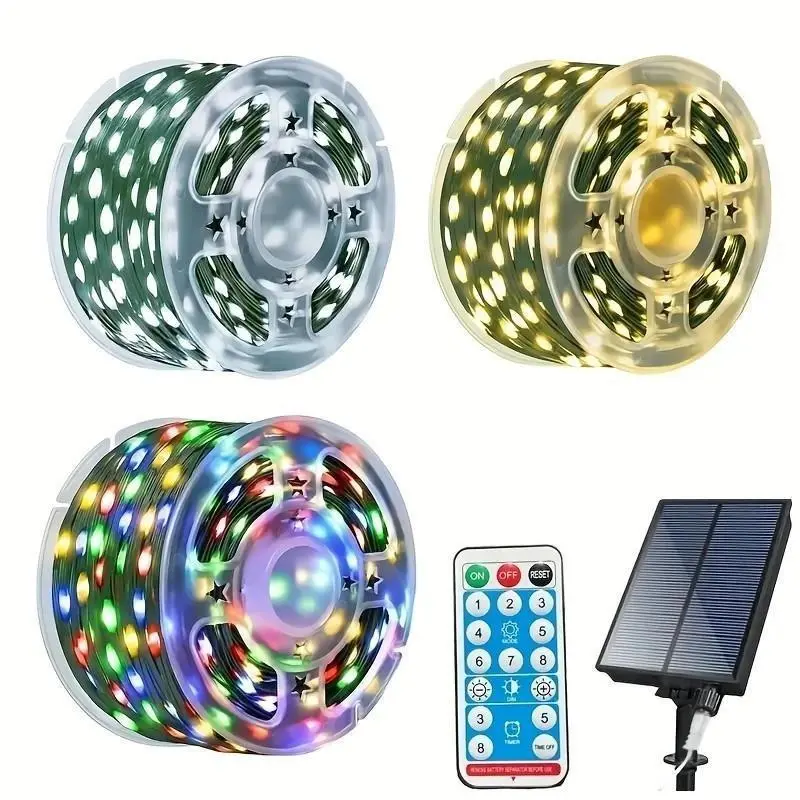 Solar-Powered Christmas Decorative Lights, 110Feet, 300 LED Lights, Multicolor Fairy Light Strings with Timer, 8 Lighting Modes, Ideal for Gardens, Courtyards, Weddings, Parties, Camping, and Holiday Decorations Magical Set