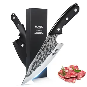 【February Faves】Huusk Chef Knife with Sheath Kitchen Knife Forged from High Carbon Steel Boning Knife for Meat Cutting Full Tang Butcher Knife Outdoor Cooking Knife for Kitchen or Camping Christmas Gift Blade Knives