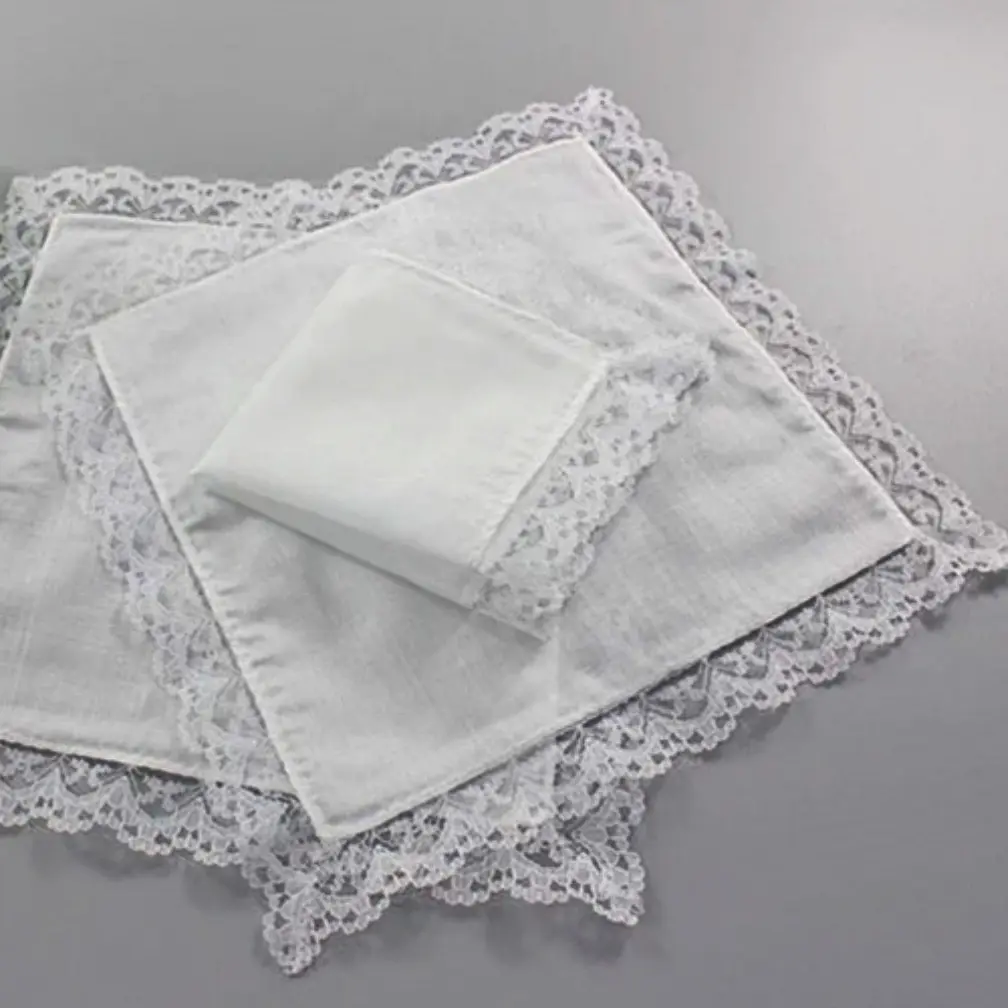 12 Beautiful lace white handkerchiefs new 11 x 11 inches