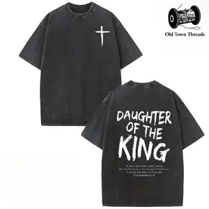 Washed T-Shirt 100% Cotton Comfortable and stylish for wearing at home or on the go King Jesus Graphic T-Shirt - Women's Soft Casual Crew Neck Short Sleeve T-Shirt, Double Sided Print, 180g Cotton, Essential for Women