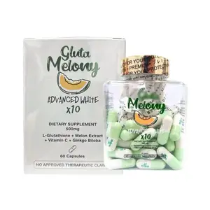 Gluta Melony Advanced White x10 Dietary Supplement – L-Glutathione, Melon Extract & Vitamin C with Ginkgo Biloba – 500mg, 60 Capsules