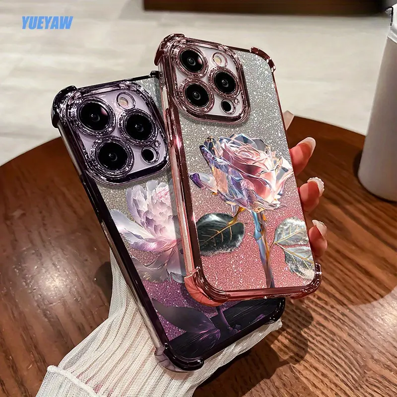 Purple Rose 4-Corner Airbag Anti-Drop Cellphone Casing - Compatible with Apple iPhone 17,16,15,14,13,12,11 Pro Max Plus,AIR,iPhone X,XS Max Handheld Devices, Smartphone Accessories
