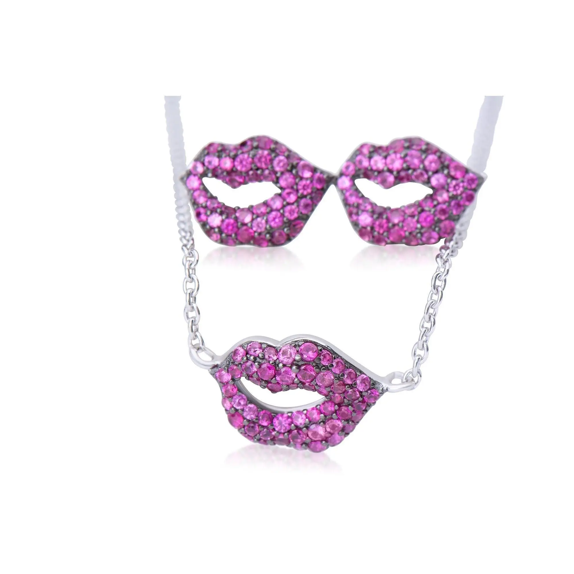 Sterling Silver Casual Chic Lip Shape Pendant Necklace with Cable Chain, for Adults