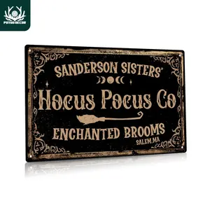 Vintage Metal Tin Sign, 1 Count Sanderson Sisters Hocus Pocus Co Enchanted Brooms Salem Ma Wall Decor, Wall Art Decor for Home Cafe Bar Pub Club