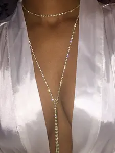 Elegant Body Chain Necklace with Metal Fringe & Rhinestones, Long Sparkling Claws Design, Perfect for Party Wear, Chic Body Jewelry