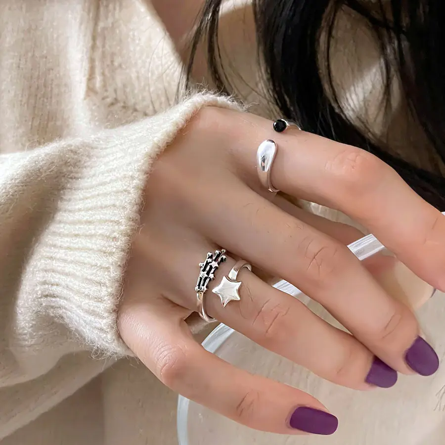 Women's Silver Shooting Star Fashion Ring - Open Adjustable, Artificial Gemstone, Metal Coated Unisex Adult Daily Index Finger Jewelry Accessory, Fashion Rings