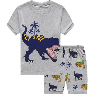 Toddler 2-Piece Snug Fit Short Set Pajamas - 100% Cotton Unisex, Animal Theme Cartoon Prints, Short Sleeves, Elastic Waist, Summer Dinosaur Train Sleepwear for 2-7T (Baby & Maternity Clothing)