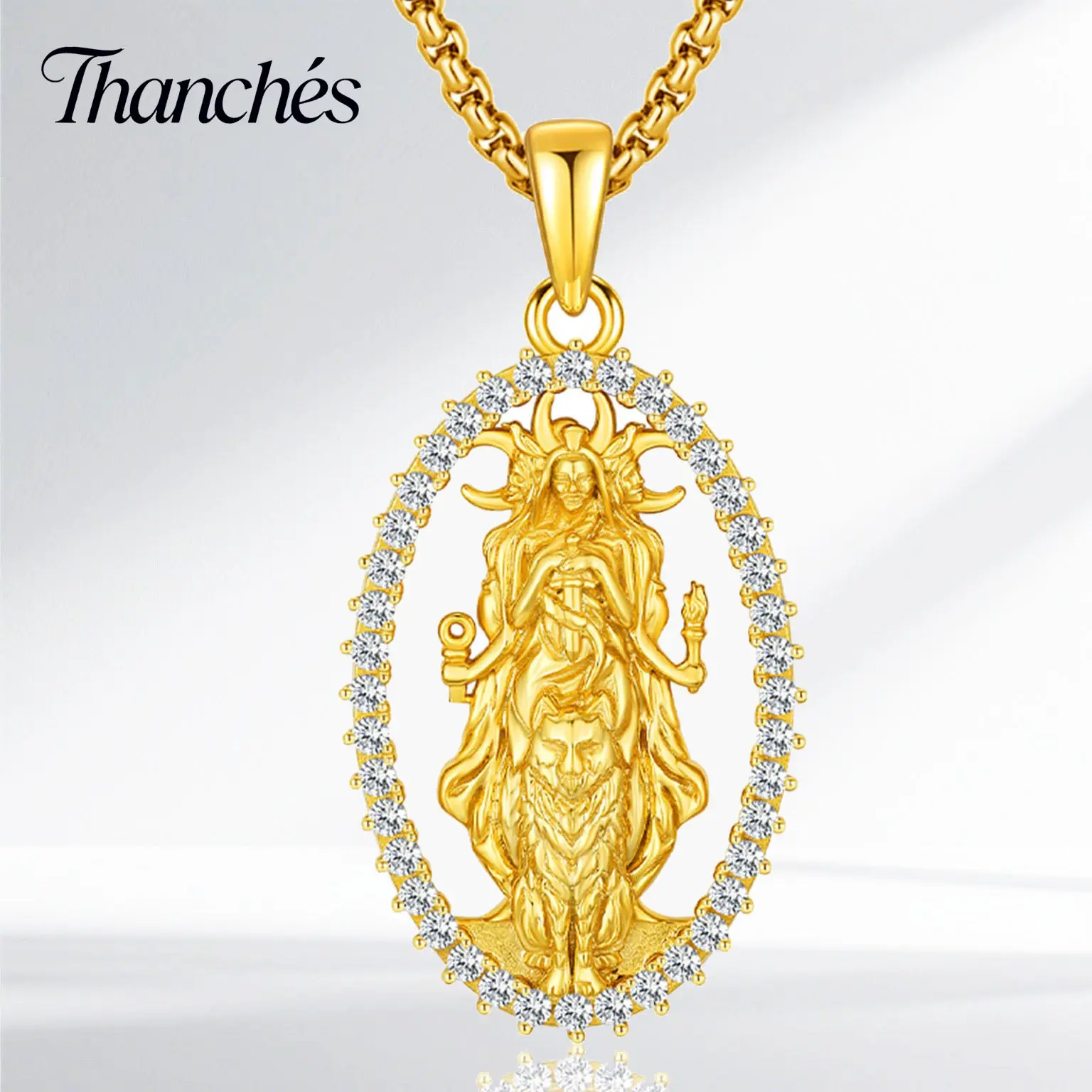 Thanches 925 Sterling Silver Triple Goddess Hecate Pendant with Necklace, Greek Mythology Moon Amulet, Witchcraft Magic Jewelry Gift for Women