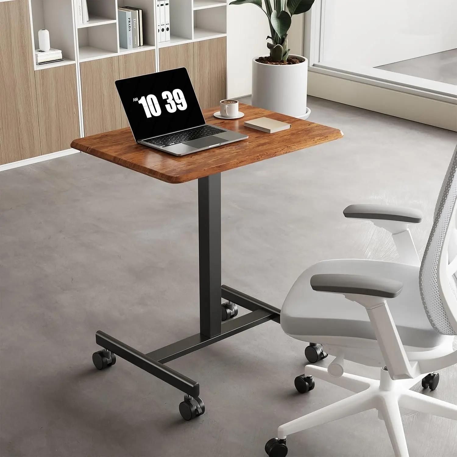 Adjustable Mobile Standing Desk with Wheels, Pneumatic Rolling Laptop Desk, Portable Sit to Stand Workstation for Home Office & Small Spaces