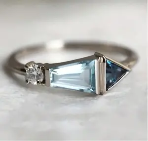 Elegant Princess Cut Aquamarine Cubic Zirconia Engagement Ring - Luxury Design, Perfect For Weddings And Anniversaries, Ideal Gift For Her, Everyday Wear, Romantic Valentine's Day Present,Mom,Mother,Mother's Day,Gift