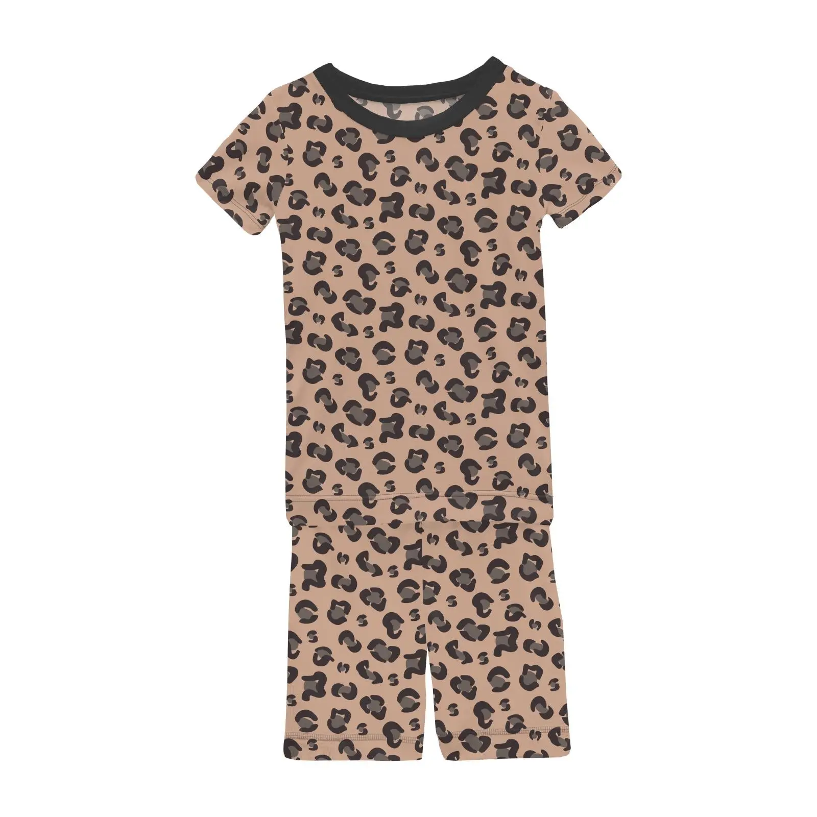 Print Short Sleeve Pajama Set with Shorts in Suede Cheetah Print