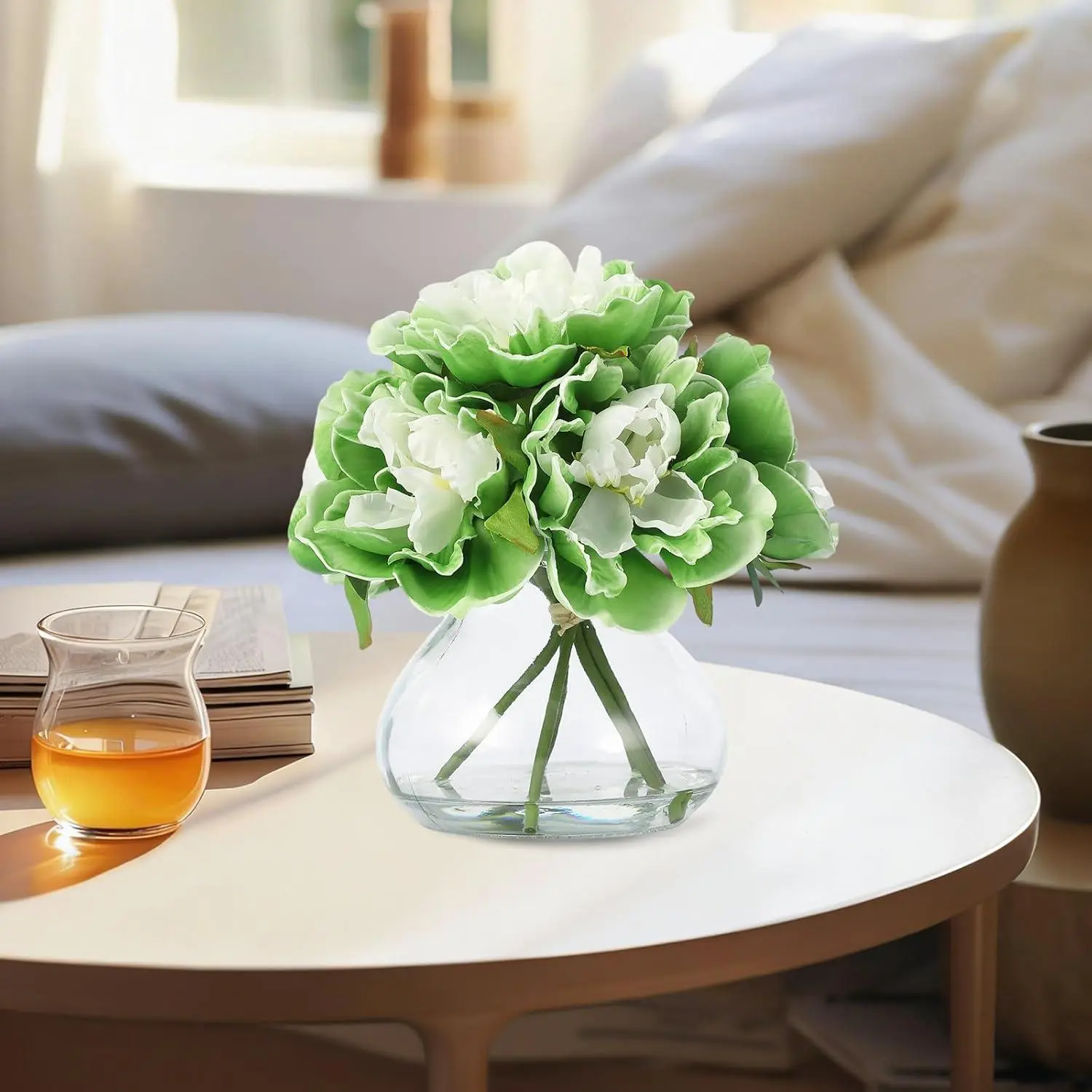 Gaomon Artificial Silk Peony Floral Set - Elegant Decorative Fade-Resistant Cut Flowers with Glass Vase, Low-Maintenance Housewarming Gift for Home Decor Table Centerpieces, Weddings, Peonies Artificial Flowers