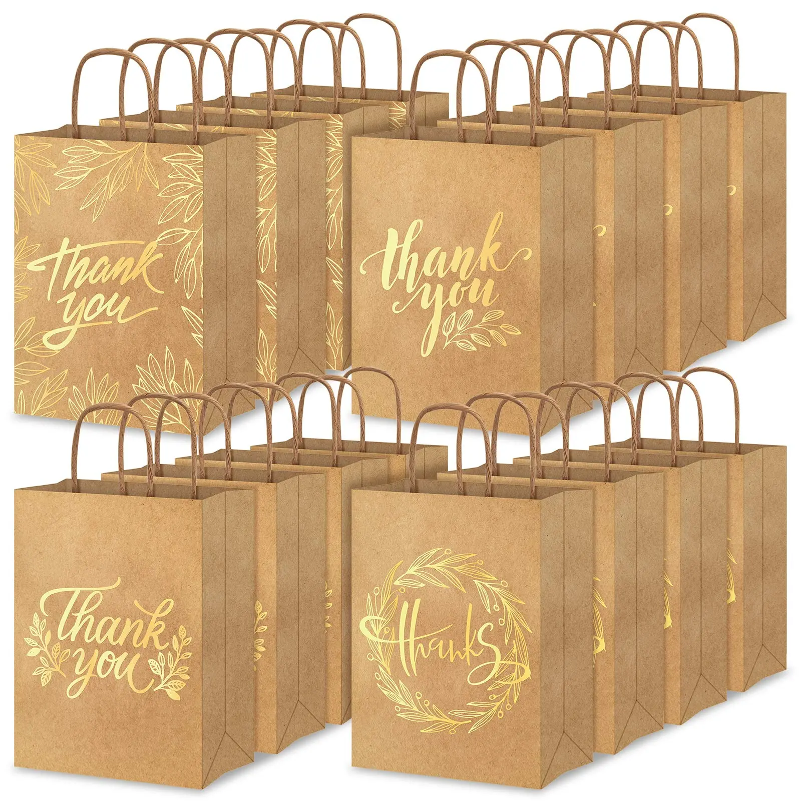 12 Piece Christmas Party Thank You Bags, Gold Foil Leather Paper Gift Bags, Gift Wrapping, Paper Bags with Handles for Weddings Birthdays Baby Showers, Party Packs, Premium Packaging, Elegant Packaging