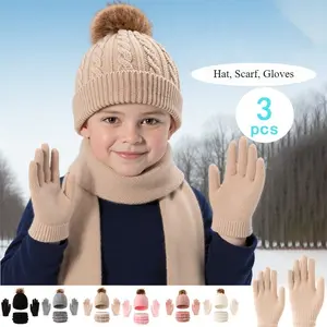 Children's Knit Hat, Gloves, and Scarf Warmth Set Newborn and Toddler Winter Warmth Suitable for Boys and Girls Winter Warmth Hat Beanie Hat