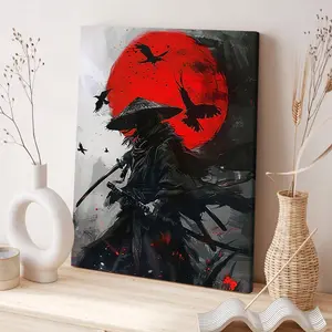 Moon & Ninja Pattern Canvas Painting Framed, Modern Abstract Canvas Wall Art, Wooden Wall Art, Wall Decor for Home Living Room Bedroom Office Dormitory Gallery