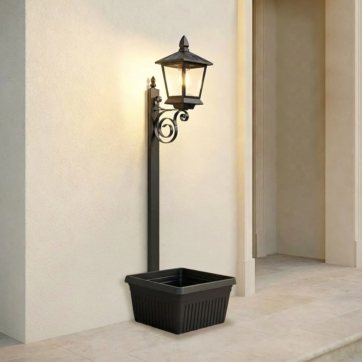 Two-In-One Outdoor Planter, 27 Inch Solar Light Strip Planter, Metal Pole, Ip65 Waterproof, Independent Outdoor Planter, Decorative Solar Lamp, With Planter, Garden Accessories, Garden Planters
