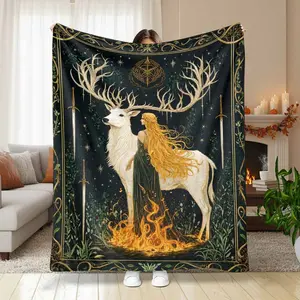 Ultra-Soft Double-Sided Flannel Throw Blanket, Heat-Printed Glass Throne Design, Book Lover Art Bookish Things for Home-Office-Outdoor, Modern Textile Soft Furnishing for Sofa or Bed,summervibes
