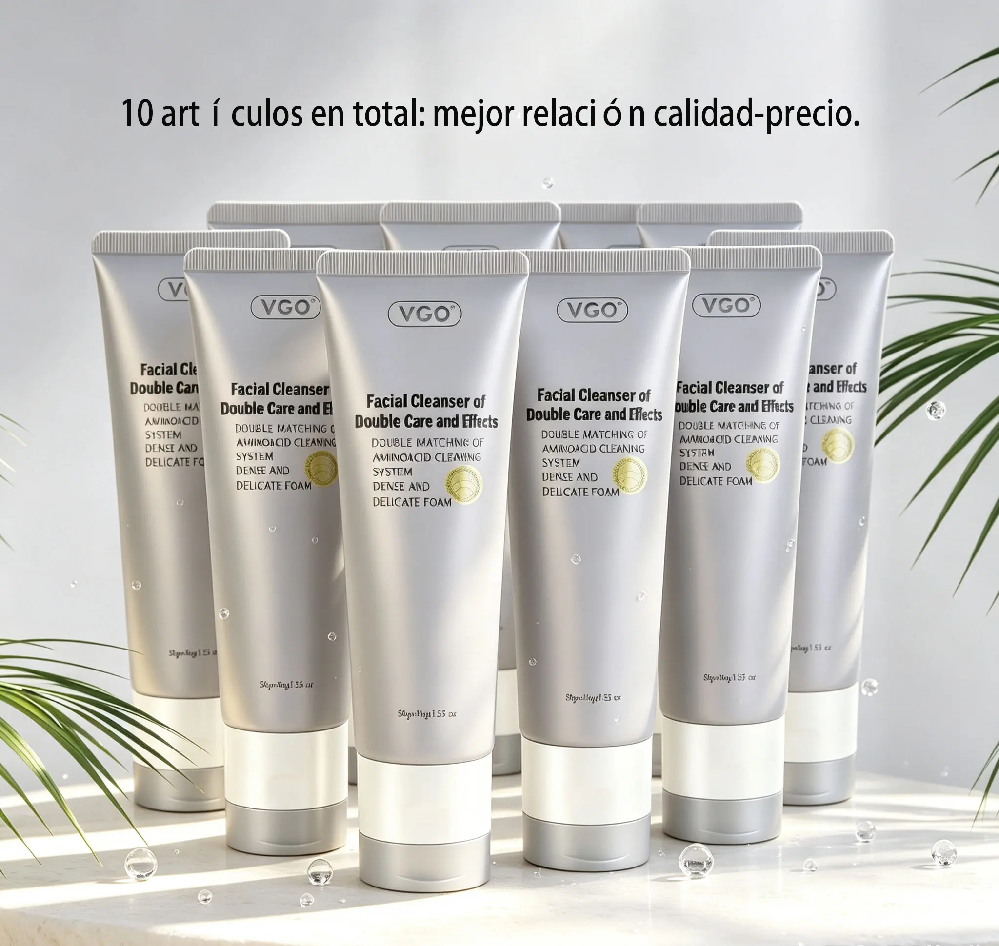 VGO 2-in-1 Gentle Facial Cleanser Set - 50g Cleansing Kit with Coconut Oil & Amino Acids, Exfoliating Charcoal Foam, Moisturizer Cream for Eczema Relief, Suitable for Adults & All Skin Types, Skin Repair Hydration Support
