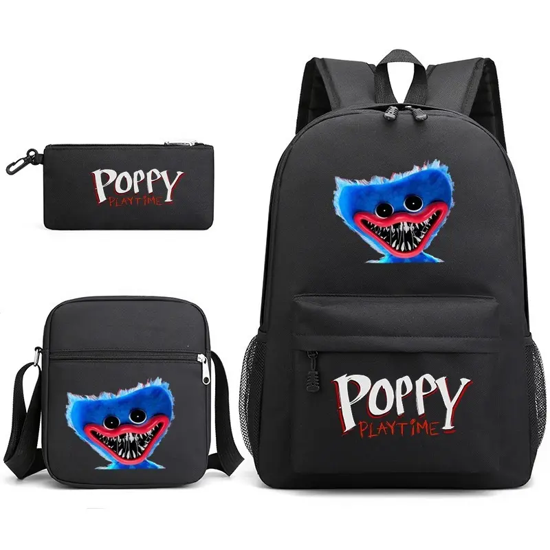 Poppy Playtime Character Print 3-Piece Back to School Set - Zippered Fabric Student Backpack, Lunch Bag, School Supplies Pencil Case, Set Includes