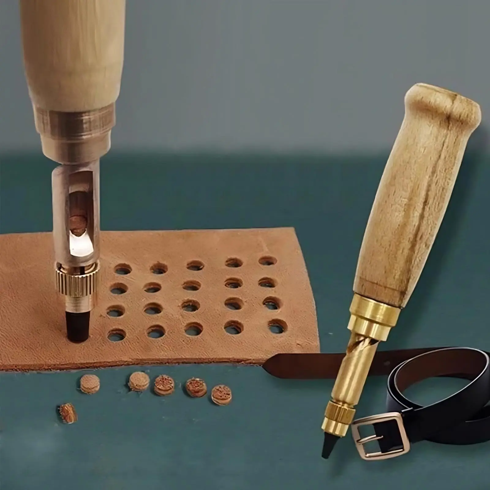Leather Hole Punch Tool Kit, Automatic Belts Hole Punch Replaceable Mute Rotary Tool, Adjustable Screw Hole Punch Set, Professional Hand Tool for Leather, Handcraft, DIY Tool