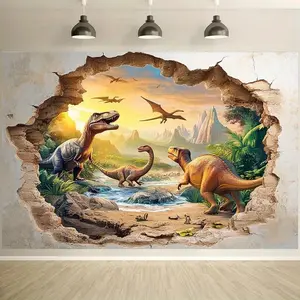 Giant Dinosaur Backdrop – Realistic 3D Prehistoric Jungle Scene with T-Rex, Brachiosaurus & Pterosaurs, Perfect for Birthday Parties, Kids’ Rooms & Themed Events, 2D Print
