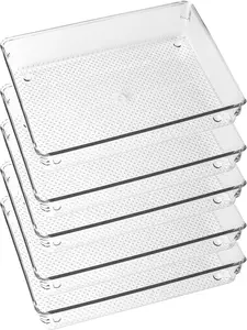 Ihomecooker 5 Pack Clear Plastic Drawer Organizer Tray Cutlery Utensil Makeups Drawer Silverware Organizers 6" X 9" ihomecooker