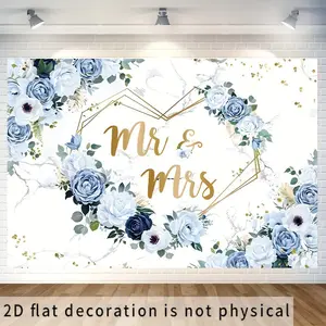 2D flat, 1 piece, 43.3*70.9 inches, Mr and Mrs wedding background flag banner, engagement bride gift party, wedding theme party decoration background banner, home, indoor and outdoor decorative items