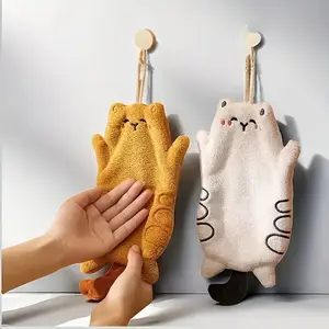 2pcs Adorable Cat-Shaped Ultra-Soft Absorbent Hand Towels - Perfect for Kitchen, Bathroom, Bedroom |   Coral Fleece, 80% Polyester & 20% Acrylic, Modern Design, Hand Wash Only