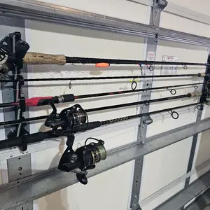 5 Stick 12.75 Ceiling/Wall Rack 2 Piece Fishing Rod Storage Organizer for Garage Door Use