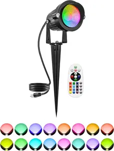 Halloween RGBW Outdoor Spotlights for Yard, 10W Color Changing Landscape Lights with Remote Control 120V LED Landscape Lighting  Spotlight with Plug Tree Garden Path Decoration(1Pack)