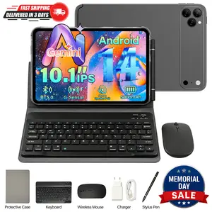 Portable Android Tablet for College Students, 10.1” Touchscreen, Dual Camera, 8 + 256, Keyboard, Mouse, Stylus Set for Notes & Productivity